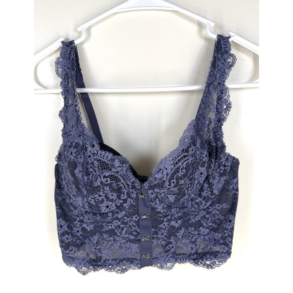 Victoria's Secret Dream Angels Lined Demi Balconette Bra Corset 32C Blue Lace